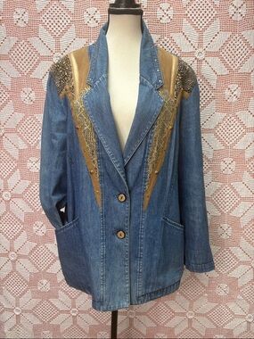 Vintage City Girl Sport Denim Western Jacket | Studded & Mixed Media Sz 10